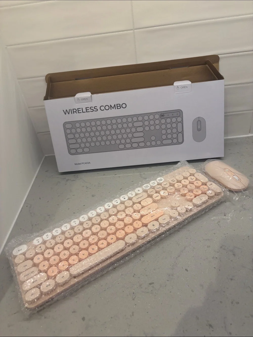 Wireless Home Office Keyboard & Mouse Combo in Peach